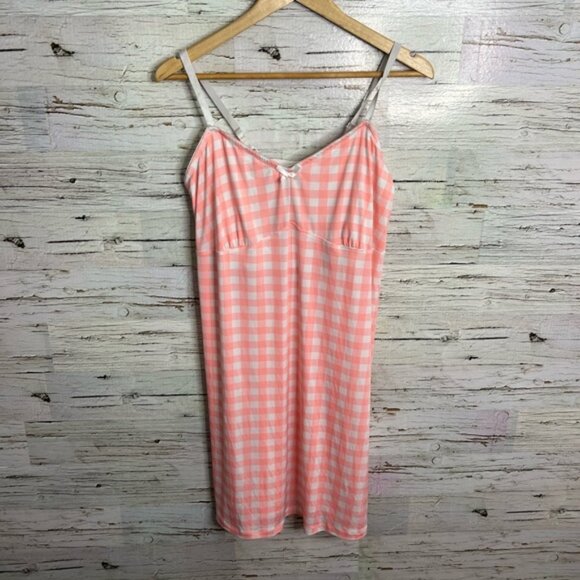 Deesse Lingerie white pink Night Gown Built in Bra Stretchy Soft Sleeveless - Picture 1 of 6
